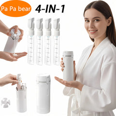 4-in-1 Travel Dispenser Bottle – Portable Cosmetic & Shampoo Container with Pump & Measurement Markings