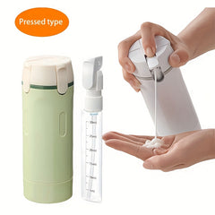 4-in-1 Travel Dispenser Bottle – Portable Cosmetic & Shampoo Container with Pump & Measurement Markings