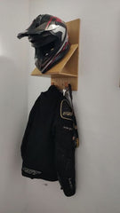 Wall Mounted Helmet Rack with Coat Hook – Wooden Motorcycle Gear Organizer