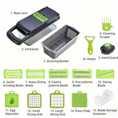 16-in-1 Kitchen Tool Set – Vegetable & Fruit Slicer, Dicer, Cutter, Chopper with Peeler