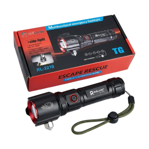 4-in-1 Emergency LED Flashlight – Safety Hammer, Seatbelt Cutter & Torch Tool