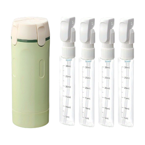 4-in-1 Travel Dispenser Bottle – Portable Cosmetic & Shampoo Container with Pump & Measurement Markings