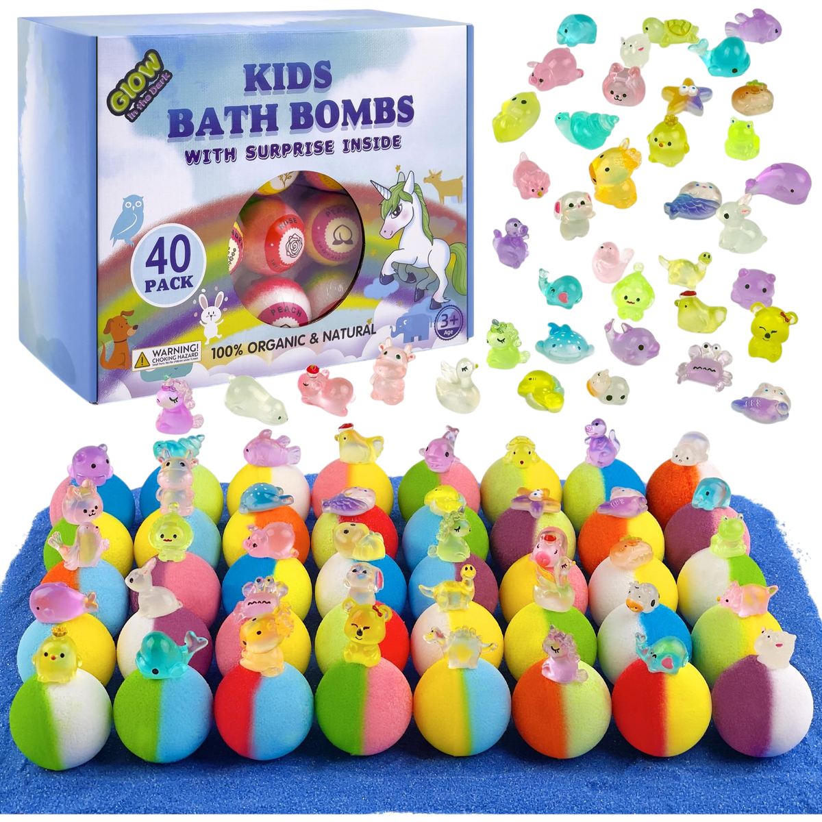 Kids Bath Bomb Gift Set – 40 Pack Organic Bath Bombs with Surprise Toys