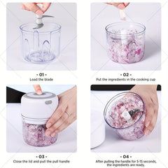 FLZH Electric Food Processor 250ml – USB Rechargeable Mini Chopper for Meat, Vegetables & Garlic