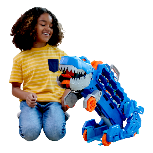 Hot Wheels City Ultimate Hauler T-Rex Truck – Transforming Car Carrier Toy with Storage for 20 Cars - alternate view