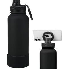 40 oz Magnetic Sports Water Bottle with 360° Rotating Phone Holder & Tripod Ring