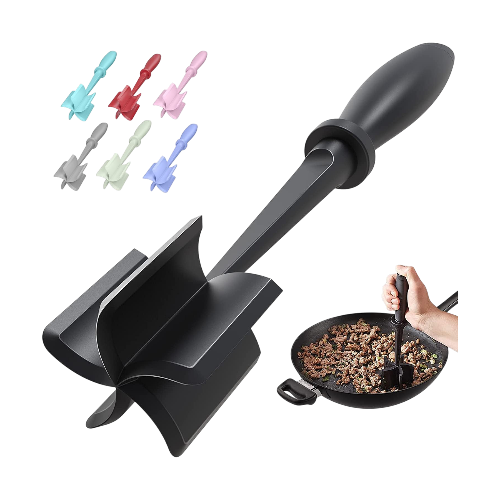 Meat Chopper & Hamburger Grinder – Heat-Resistant Nylon Ground Beef Masher, Black