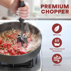 Meat Chopper & Hamburger Grinder – Heat-Resistant Nylon Ground Beef Masher, Black
