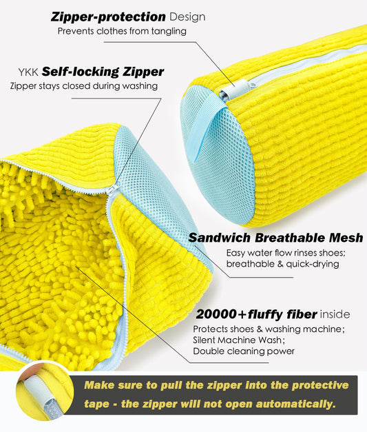 Shoe Washing Machine Bag – Reusable Laundry Bag for Sneakers with Microfiber & Zipper (Yellow) - alternate view