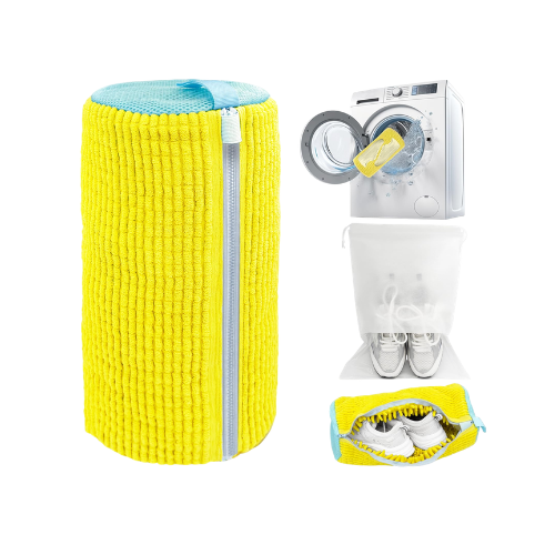 Shoe Washing Machine Bag – Reusable Laundry Bag for Sneakers with Microfiber & Zipper (Yellow)
