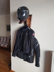Wall Mounted Helmet Rack with Coat Hook – Wooden Motorcycle Gear Organizer