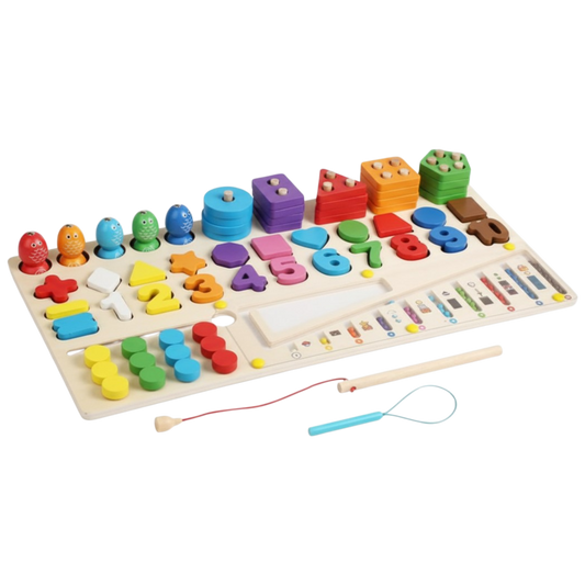 6-in-1 Multifunctional Learning Board – Wooden Montessori Math & Shape Sorting Educational Toy