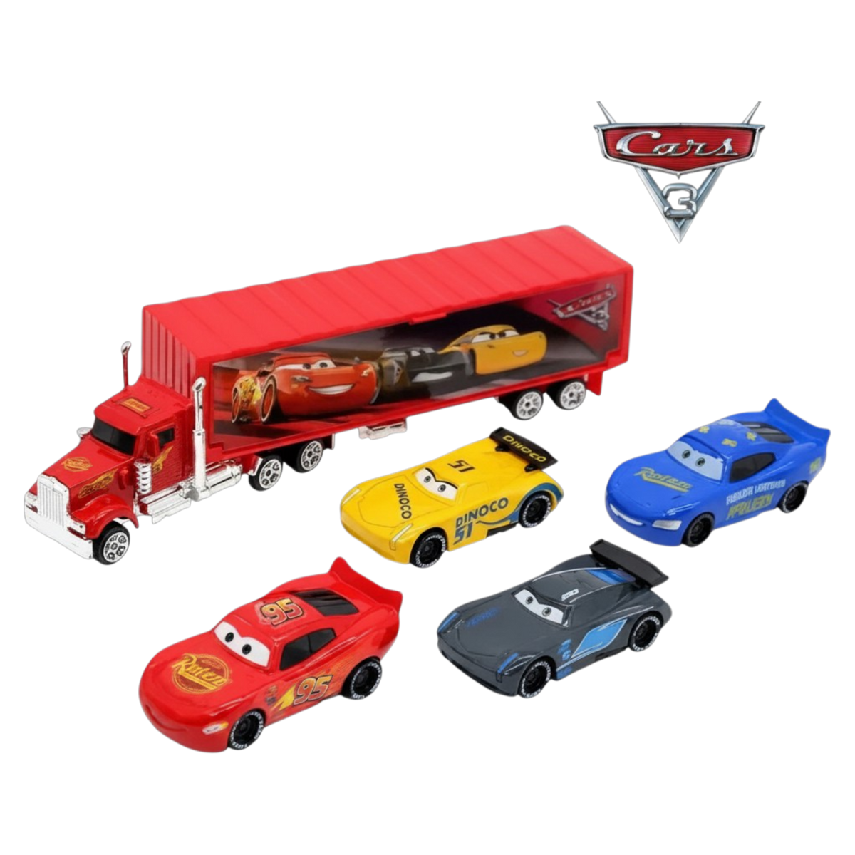 Disney Pixar Cars Alloy Truck with Lightning McQueen Cars – Die-Cast Vehicle Carrier Play Set