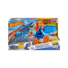 Hot Wheels City Ultimate Hauler T-Rex Truck – Transforming Car Carrier Toy with Storage for 20 Cars