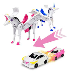 2-in-1 Transform Unicorn Car Toy – Magnetic Vehicle Figurine for Kids, Convertible Unicorn & Car Playset