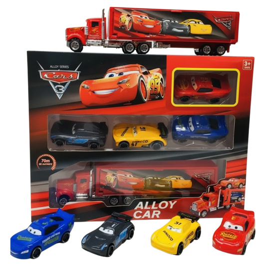 Disney Pixar Cars Alloy Truck with Lightning McQueen Cars – Die-Cast Vehicle Carrier Play Set - alternate view