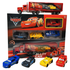 Disney Pixar Cars Alloy Truck with Lightning McQueen Cars – Die-Cast Vehicle Carrier Play Set